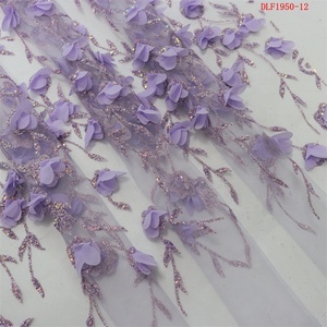 Alta calidad estiramiento elegante 3D borla Floral bordado lentejuelas brillo 15 años de edad Ceremonia de llegada tela de encaje - Product Image 6
