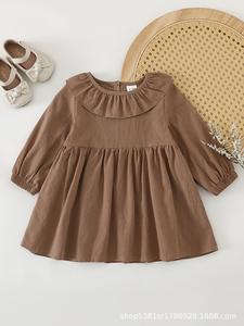 Vestido Casual de Otoño para Bebés y Niñas Pequeñas, Diseño Sólido con Encaje, Corte en A, Largo hasta la Rodilla - Product Image 4