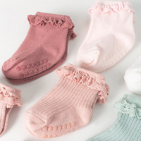 Nouveau-né bébé fille princesse dentelle à volants coton chaussettes infantile petite fille anti-dérapant respirant volant bord Logo jetable enfants