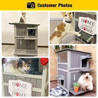 Maison pour chat en bois de luxe à deux étages personnalisée, abri pour chat d'extérieur en bois de pin avec porte d'évacuation résistante aux intempéries pour chiens