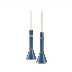 เชิงเทียนทรงกรวยสีน้ำเงินตกแต่งด้วยสีทองสำหรับตกแต่งบ้าน ทำด้วยมือ - Product Image 1