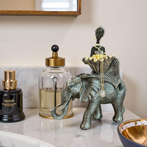 Bandeja <span class=keywords><strong>de</strong></span> Resina con Diseño <span class=keywords><strong>de</strong></span> Elefante y León Estilo Africano, Adorno Rústico para Decoración del Hogar, Almacenamiento <span class=keywords><strong>de</strong></span> Llaves - Product Image 1