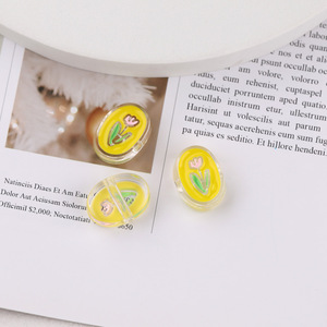 Cuentas acrílicas ovaladas transparentes de epoxi con diseño de flor de tulipán para la fabricación de joyería - Product Image 2