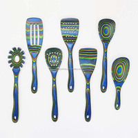 Ustensiles de cuisine en bois bleu Pakkawood 7 pièces - Cuillères en bois, Ensemble d'ustensiles de cuisine, Cuillères antiadhésives