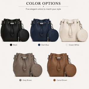 Fashion Women Bucket Bag Drawstring Shoulder Handbag Textured PU Leather Bucket Purse with Detachable Round Coin Pouch - Product Image 6