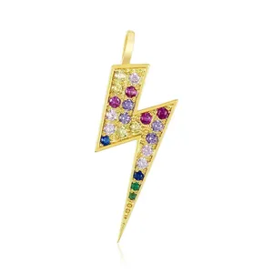 Gemnel Fashion jewellery 925 silver pave 5A zircon rainbow lightning charm real gold necklaces charm