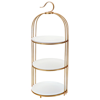 Présentoir à pâtisserie commercial à 2 niveaux en forme de cage à oiseaux avec base en bois et couvercle en verre anti-poussière pour mariage