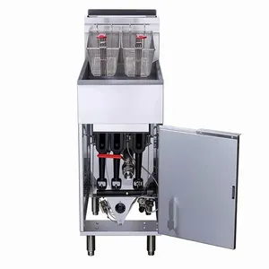 Fritadeira a gás GLP termostática vertical resistente, 3 tubos, 2 cestos, válvula de drenagem de óleo, recipiente de 54 lb, chips para negócios