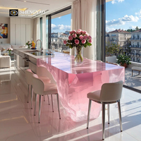 Vente directe d'usine Résine époxy transparente rose cristal rose quartz Bar Table Île Réception d'hôtel