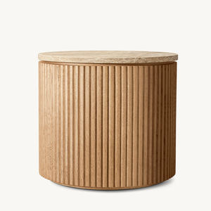 Mesa Auxiliar Moderna de Madera, Mesa de Centro Redonda con Tapa de Mármol - Product Image 1