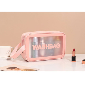 Custom logo Large Capacity Waterproof pu Leather and clear pvc Zipper <strong>Toiletry</strong> Bags Travel Cosmetic Makeup Bag for Women &amp; <strong>Men</strong> - Product Image 6