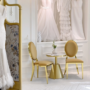 Chaises de salle à manger modernes de style Louis, design ovale blanc chromé et doré, empilables pour la maison, événements spéciaux, nouveau genre de métal durable - Product Image 5