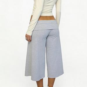Pantalones Capri de Alta Calidad para Mujer, Color Sólido, Cintura Baja, Corte Recto, Pierna Ancha, para Yoga, Ejercicio y Descanso - Product Image 2