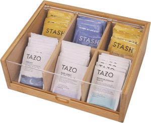 Túi trà tổ chức <span class=keywords><strong>6</strong></span> ngăn Hộp quà tặng trà tre tổ chức cho túi trà với <span class=keywords><strong>Acrylic</strong></span> trong suốt có bản lề Nắp - Product Image 4