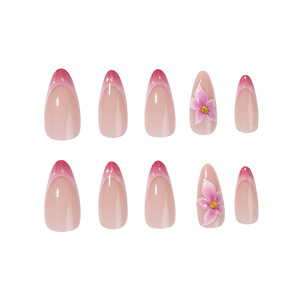 Uñas Postizas 3D con Diseño de Flores, Punta Francesa Almendrada, Degradado Nude, Uñas Artificiales para Mujer, para Uso Diario, Fiestas y Vacaciones - Product Image 3