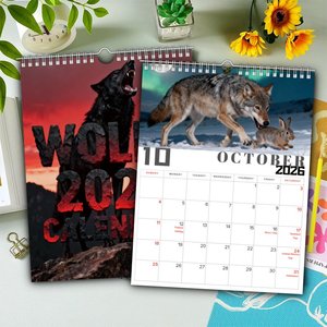 <span class=keywords><strong>Calendrier</strong></span> mural personnalisé Loup 2026 en carton de haute qualité, décoration personnalisée pour la maison et le bureau, calendriers spirales animaux 2027 - Product Image 4