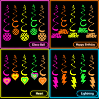 Décorations suspendues en spirale néon pour anniversaire, 5 pièces, décorations de plafond fluorescentes en spirale, étoile, cœur, boule disco pour fournitures de fête sur le thème du néon