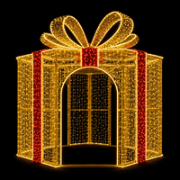 Nouveau design 2026 – Arche lumineuse 3D en acier certifiée CE RoHS pour l'extérieur, motif boîte cadeau de Noël, idéale pour l'affichage en place publique