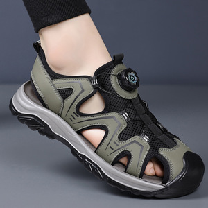 Men's Summer Mesh Casual <b>Sandals</b> Open Toe <b>Flat</b> Rubber Sole Breathable Rotating Buckle Outdoor Shoes - Product Image 1