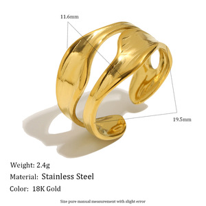 Stainless Steel 18K <b>Gold</b> PVD Plated Hammered Textured Open Cuff <b>Ring</b> Trendy Adjustable Wide Band Finger <b>Ring</b> <b>Set</b> For Women - Product Image 2