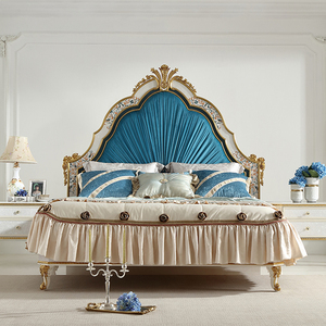 Ensemble de meubles de chambre à coucher classiques King Size Lit de luxe en bois massif avec feuille d'or en nacre Lit espagnol antique - Product Image 2