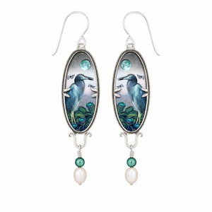 Orecchini pendenti vintage con fenicottero blu e fiore, stile corte, da donna, per feste, con personalità - Product Image 6