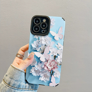 Custodia per cellulare in pelle artificiale TPU con stampa di fiori, farfalle bianche e rosa per <span class=keywords><strong>iPhone</strong></span> X, XR, 11, 12, <span class=keywords><strong>13</strong></span>, 14, 15, 16, 17, 18 Pro Max - Product Image 3