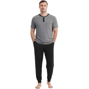 Conjunto de Pijama para Hombre, Camiseta de Manga Corta con Pantalones Holgados, Ropa de Dormir Suave con Cuello en V, Tejido de Fibra de Bambú, 2 Piezas - Product Image 1