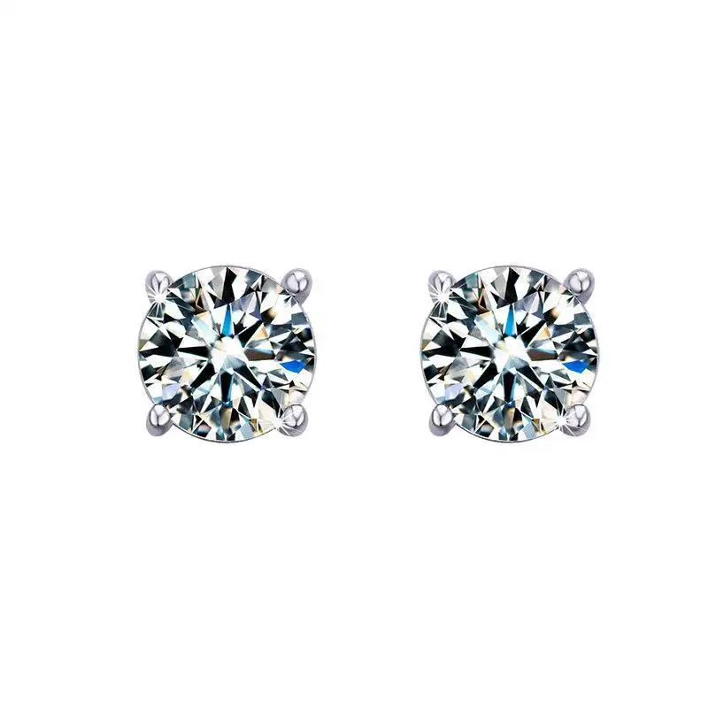 Hot Selling Drop Shipping 925 Sterling Silver 2 Carat Moissanite Diamond White Gold Stud Earrings With GRA Certificate