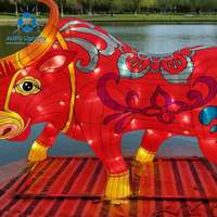 Anpu Lighting - Lámpara Gigante con Motivo de Buey del Zodiaco Chino Rojo, Luz Decorativa para Exteriores, Impermeable, ABS IP65, Decoración para el Hogar, Paisaje, Halloween