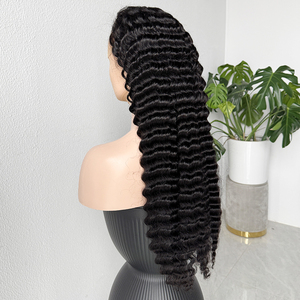 Peluca de Cabello Humano con Ondas Profundas, Color Negro Natural, Peluca con Frente de Encaje HD 13x4 13x6, Pre-Desplumada, de Alta Densidad, Cabello Rizado - Product Image 4