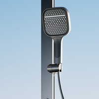 Ensemble de douche thermostatique carré 5 fonctions en laiton, à poignée unique, chaud/froid, avec barre coulissante, affichage numérique LED et fonction massage