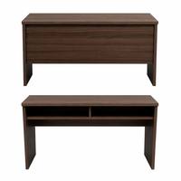 Bureau d'ordinateur modulaire minimaliste et fin, montage facile, étagères de rangement ouvertes, design à panneaux, table d'écriture à grain foncé pour bureau à domicile