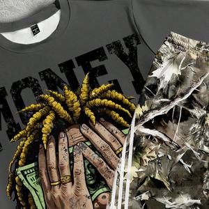 เสื้อยืดสตรีทแวร์ฮิปฮอปผู้ชาย ชุดกีฬา เสื้อยืดทรงบ็อกซี่พิมพ์ลายดิจิตอลตามสั่ง กางเกงขายาวลายพรางขากว้างทรงแบ็กกี้ - Product Image 3