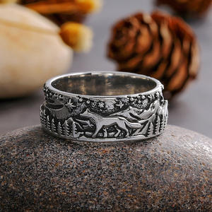 H174 Bagues de mariage rustiques unisexes en argent motif loup, style mode - Product Image 2