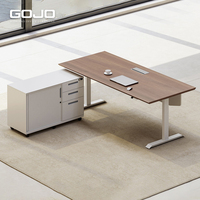 Station de travail électrique à double moteur en forme de L à hauteur réglable avec prise de rail d'alimentation intelligente pour une utilisation au bureau