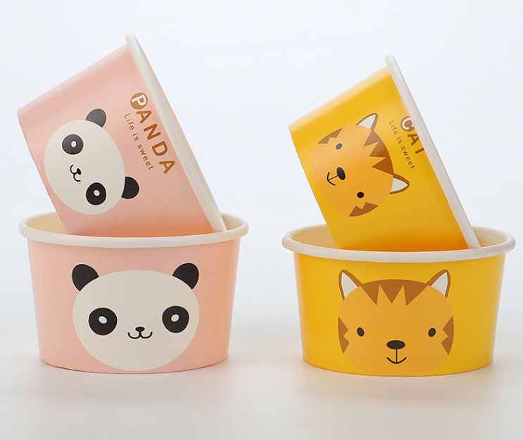 Ice Cream Eco-friendly Kraft Paper Containers & Cups with Lids Disposable Recycled Materials Embossing Available