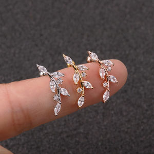 Tendance, barre tunnel en acier inoxydable 20g, côté gauche/droit, feuille CZ, <span class=keywords><strong>piercing</strong></span> d'oreille, <span class=keywords><strong>tragus</strong></span>, hélix, orbital, vis de fixation, cadeau - Product Image 3