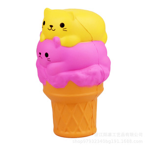 PU Cat Stack Ice Cream <b>Squishy</b> Toy 2-4 Years Unisex Fidget Toy Decor - Product Image 2