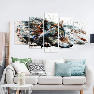 Impression d'art sur toile élégante avec motif de loup : design graphique moderne, lot de 5 toiles assorties - Product Image 3