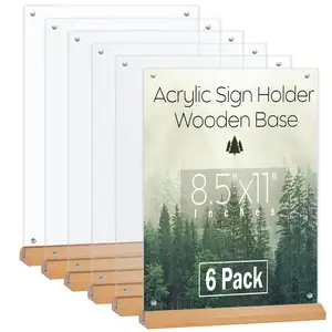 8x11inch nam châm Acrylic Áp phích chủ hai mặt plexi menu thông tin tấm hiển thị dấu hiệu kệ với cơ sở bằng gỗ