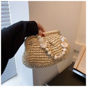Bolso de Playa Tejido de Paja para Mujer, Primavera-Verano, Moderno, Versátil, Mini, con Cierre de Clip, Tipo Bandolera - Product Image 3