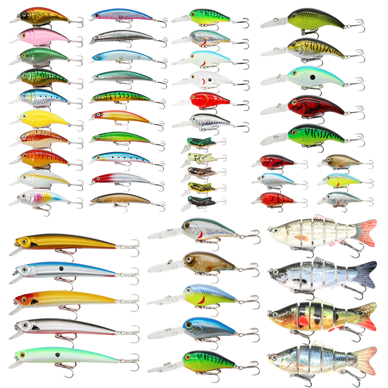 56 unids/bolsa Señuelos de Pesca al por mayor Minnow Wobblers Crankbaits cebos duros agua salada Señuelos de Pesca artificiales conjuntos combinados