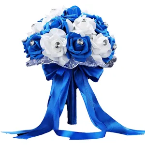 Flor Buquê De Noiva Decore Flores Artificiais PE Rosa Azul Elegante Buquês De Noiva Para Casamento