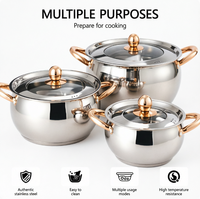Ensemble d'ustensiles de cuisine de luxe en acier inoxydable 201, poignée or rose, couvercle en verre, épaissi, 6 pièces, double fond, compatible induction