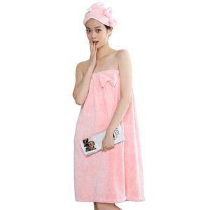 Vente en gros de serviette de salon pour femmes bandeau de bain bandeau magique réglable serviettes de spa en coton pour le séchage des cheveux jupe de bain - Product Image 3