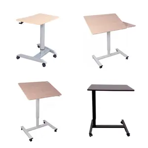 सोफा टेबल तंत्र परीक्षा वायवीय ऊंचाई समायोज्य सिंगल लेग डेस्क स्टील गैस लिफ्टिंग टेबल पहियों के साथ
