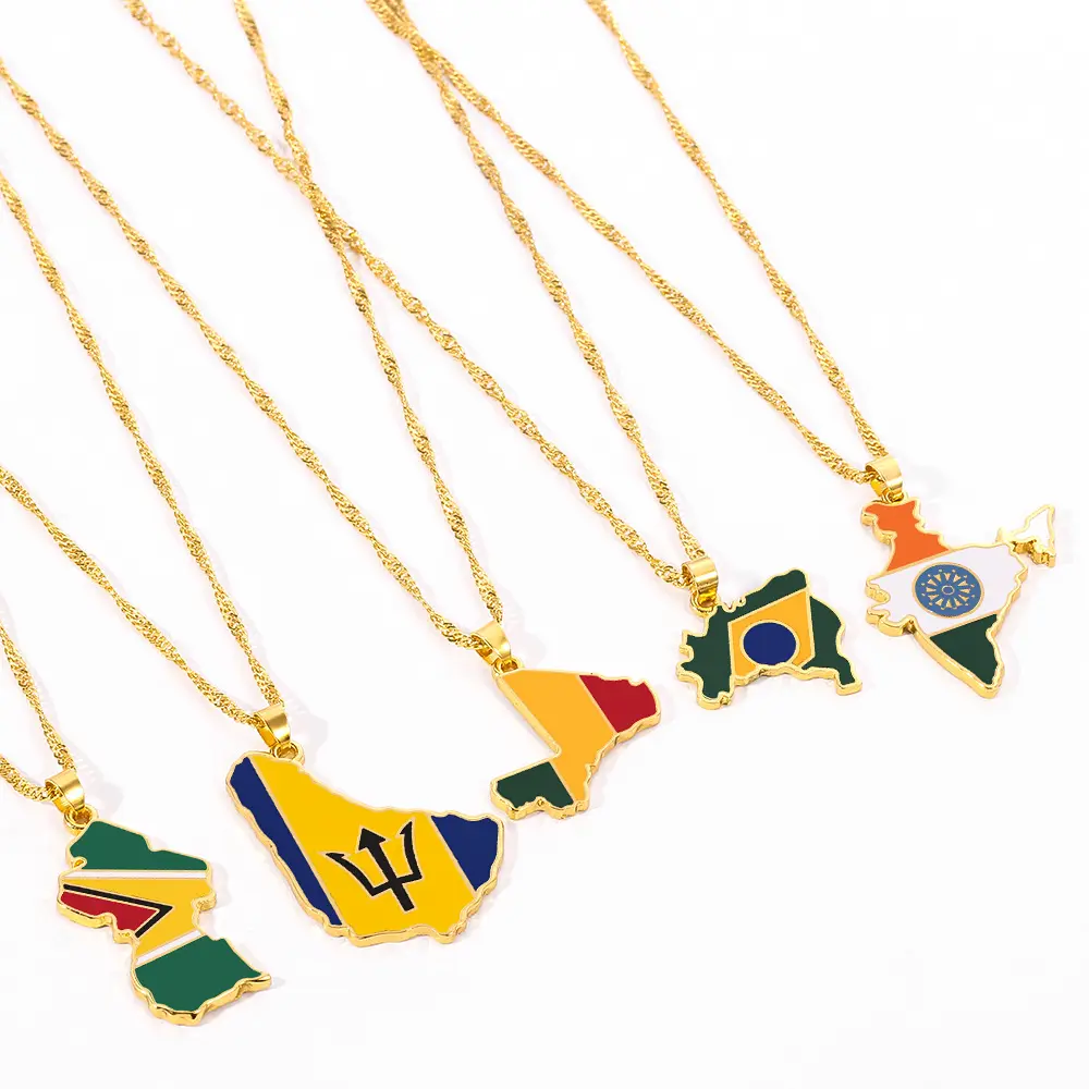 Hot Selling Country Flag Necklace World Map Pendant Necklace Map Alloy Drop Necklace