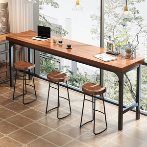 Conjunto de Mesa y Sillas de Bar para Balcón, Estilo Moderno e Informal, Banco de Madera Estrecho para Pared, Ideal para Cafeterías y Tiendas de Té con Leche, Combinación de Mesa Alta - Product Image 1