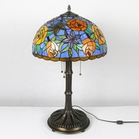 Lampe de table LongHuiJing 16 pouces, style verre teinté rose, bronze antique, 3 lumières, avec base en cuivre brun